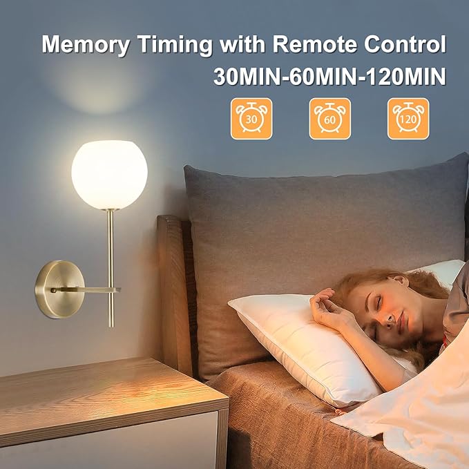 Brass Battery Operated Wall Sconces Set of 2, Rechargeable Wireless Wall Lights with Milky White Frosted Glass, 12 RGB and 3CCT Dimmable, Wall Lamps with Remote for Bedroom Living Room Hallway