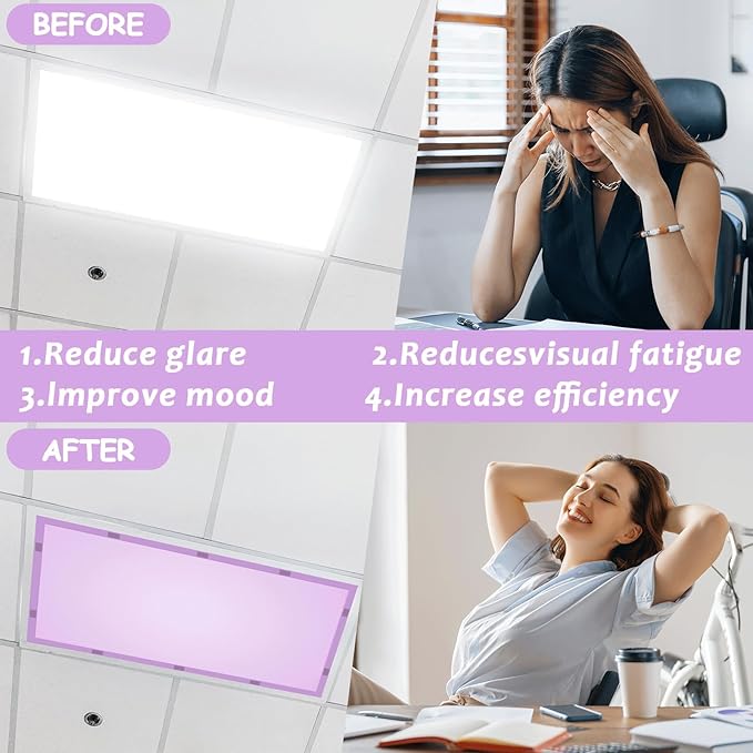 Wiooffen 6 Pcs Fluorescent Light Covers with 60 Magnets Decorative for Classroom Ceiling Light 4x2 Feet Magnetic Filter Easy Install for Office Hospitals & Home Drop Ceiling Supplies(Purple)