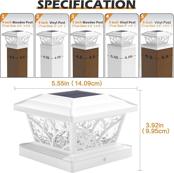 SIEDiNLAR Flickering Flame Solar Post Cap Lights 4 Modes 6 Pack, Upgrade Model for 4x4 5x5 6x6 Vinyl/Wood Posts, Waterproof Outdoor Fence Deck Patio Decor, Warm White & Blue Light (White)