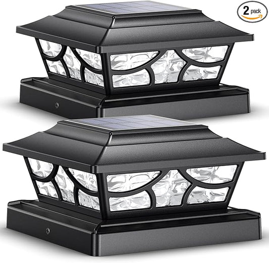 SIEDiNLAR Solar Post Lights Outdoor 4 Modes Deck Fence Post Cap Light for 4x4 5x5 6x6 Wooden Vinyl Posts Patio Garden Decor, Warm White & Cool White Dynamic Lighting Black (2 Pack)