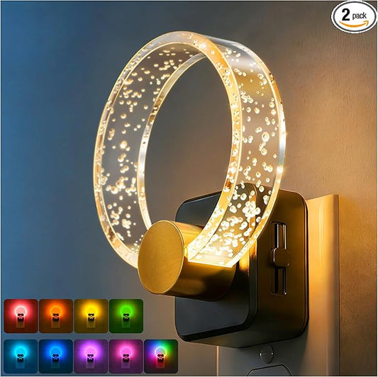 DORESshop Night Lights Plug into Wall, [2 Pack] LED Night Light Color Changing RGB with Dusk-to-Dawn Sensor, Adjustable Brightness, Dimmable Nightlights for Hallway, Bedroom, Kids Room, Room Decor