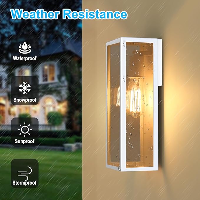 VerRon 2-Pack Outdoor Wall Lanterns, Exterior Waterproof Wall Sconce with Glass Shades, White Porch Lights Mounted, Anti-Rust E26 Modern Lighting Fixtures for Patio Garage Entryway Front Door