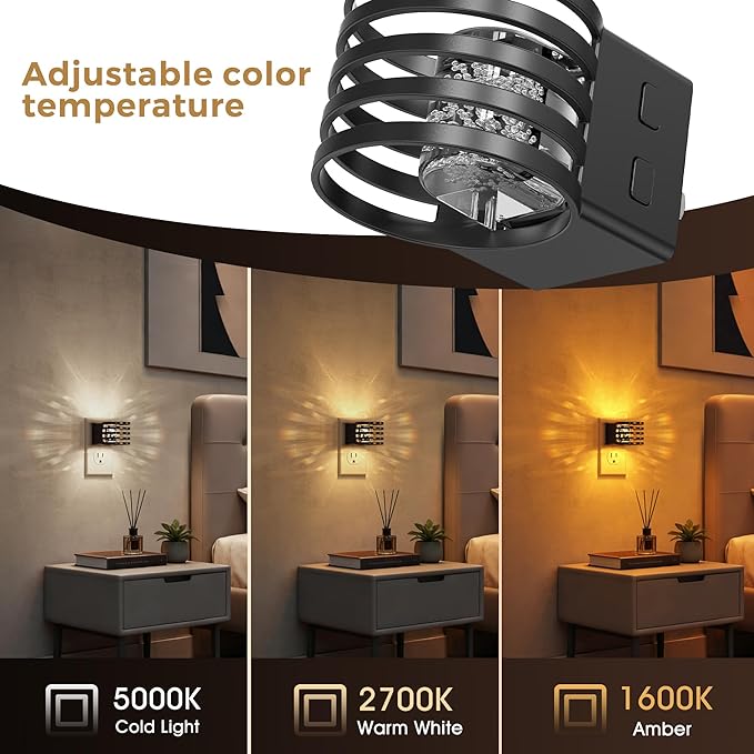 L LOHAS LED Night Lights Plug into Wall, 2 Pack 3CCT Night Light with Dusk to Dawn Sensor, Amber/3000K/5000K Color Changing Night-Lights, Adjustable Brightness, for Hallway Bedroom Home Decor