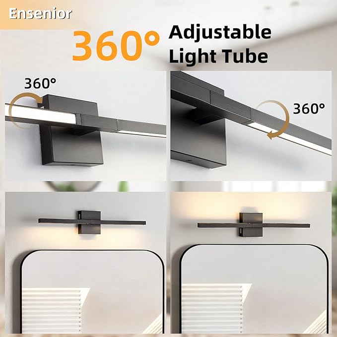 Brushed Black Vanity Light 24 Inch Modern Bathroom Light Fixtures 16W Wall Vanity Lamp Over Mirror, Dimmable 5CCT LED Wall Sconce for Bedroom Cabinets