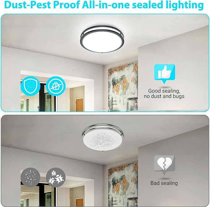 libtit 10Inch Flush Mount Ceiling Lights, 18W Dimmable LED Ceiling Light 3000K-6500K Adjustable, Round Slim Black Light Fixture for Hallway Kitchen Bathroom Closet-1 Pack