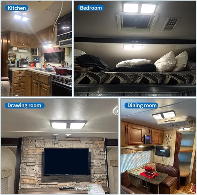 RVZONE 12V Led RV Ceiling 1100 Lumen Double Dome Light | Frosted RV Interior Lighting Fixture for RV Trailer Camper Truck Van Boat Car (10 Pack Natural White 4000-4500K)
