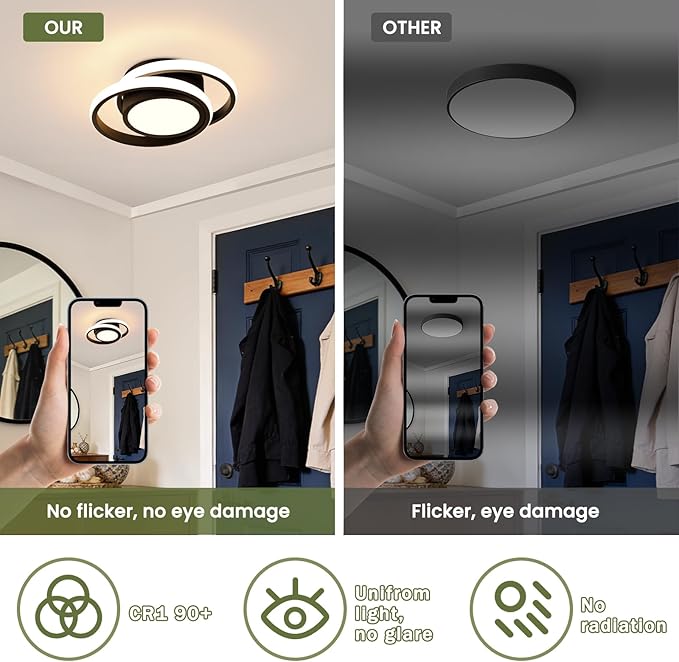 CANEOE Small Modern LED Ceiling Light,2 Rings Creative Design Ceiling Lamp Indoor Lighting Fixtures for Hallway Living Room Bedroom Kitchen Office (Warm White,3000K)