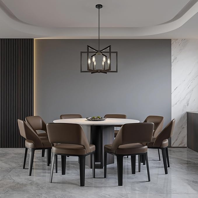 Sigaitwei 6-Light Black Chandelier,Dining Room Light Fixture Geometric Metal Modern Chandelier,Hanging Industrial Chandelier for Dining Room Kitchen Island Entryway Stairway Foyer Hallway.