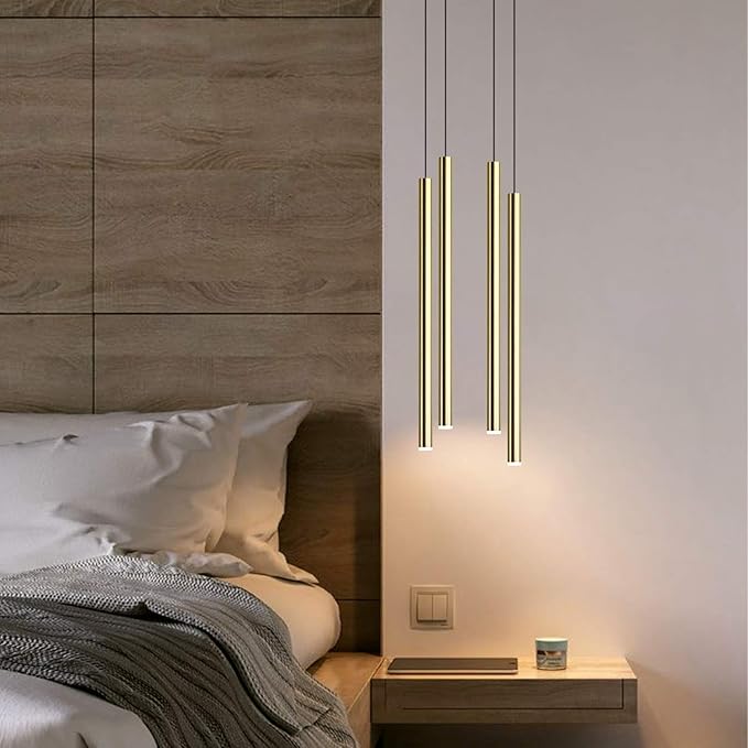 CANALIS 4 Mini Pendant Lighting Brass - LED Hanging Light Fixture for Kitchen Island, Bar, Foyer - Cluster Pendants - Dimmable, Adjustable Wire, Lamp Bulb Included