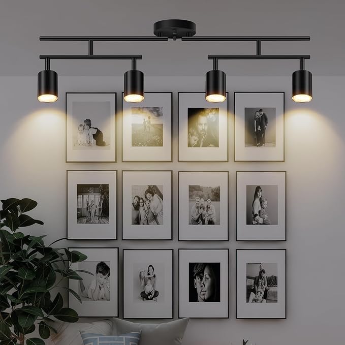 Track Lighting Kit, LED Track Lighting Fixtures Ceiling, 30" Black Ceiling Spotlights, 4 Light Kitchen Light Fixtures, Spot Light with Rotatable Heads, Track Lights for Bedroom(GU10 Socket, NO Bulb)