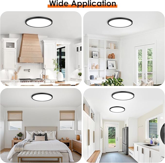 Brightever 12 Inch Black LED Flush Mount Ceiling Lights, 28W 3200LM, Ultra Thin 0.67 Inch Close to Ceiling Light Fixtures, 5000K Daylight Dimmable Flat Ceiling Lamp for Dining Room, Garage, 6 Packs