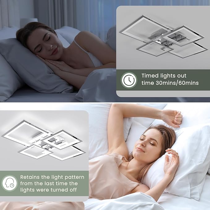 Acrylic Modern LED Ceiling Light, Square LED Flush Mount Ceiling Light, Dimmable Kitchen Light Fixtures with Remote&APP, Close to Ceiling Lighting Fixture for Dining Room Kitchen Living Room Bedroom