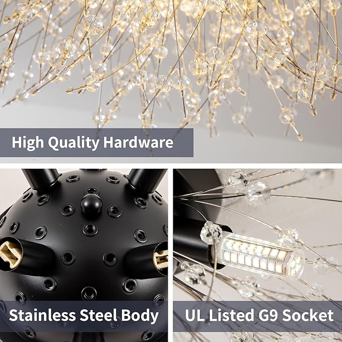 CM MZY Sputnik Flush Mount Ceiling Light Fixtures, Modern Black Crystal Firework Chandelier, 8-Light Close to Ceiling Lighting Fixtures for Bedroom Kitchen Hallway Entryway(H11.8'' x W21.5'')