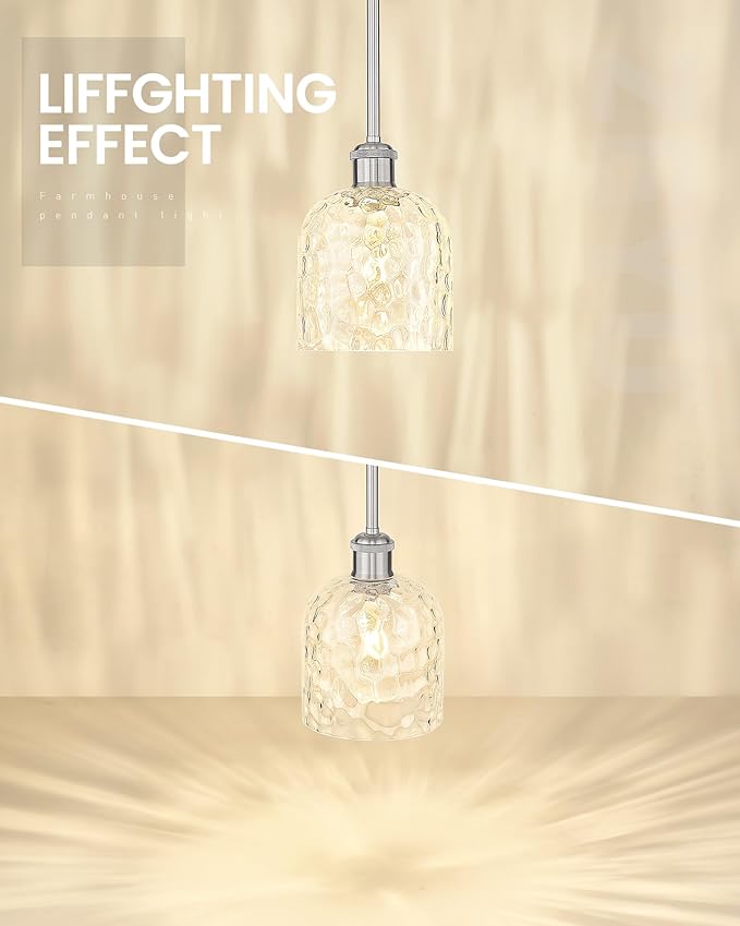 zeyu Industrial Pendant Light,1-Light Hanging Light Fixture Kitchen, Brushed Nickel Hanging Light with Clear Hammered Glass, ZJF63MIL-L BN