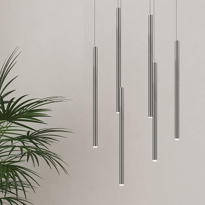 CANALIS 6 Mini Pendant Lighting Nickel - LED Hanging Light Fixture for Kitchen Island, Bar, Foyer - Cluster Pendants - Dimmable, Adjustable Wire, Lamp Bulb Included