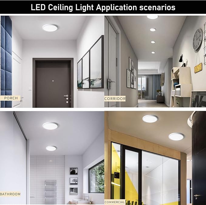4Pack 3200LM LED Ceiling Light Fixture,12inch White Slim 28W Thin Round Flush Mount Led Ceiling Light White 6000K Surface Mount LED Ceiling Light 300W Equivalent