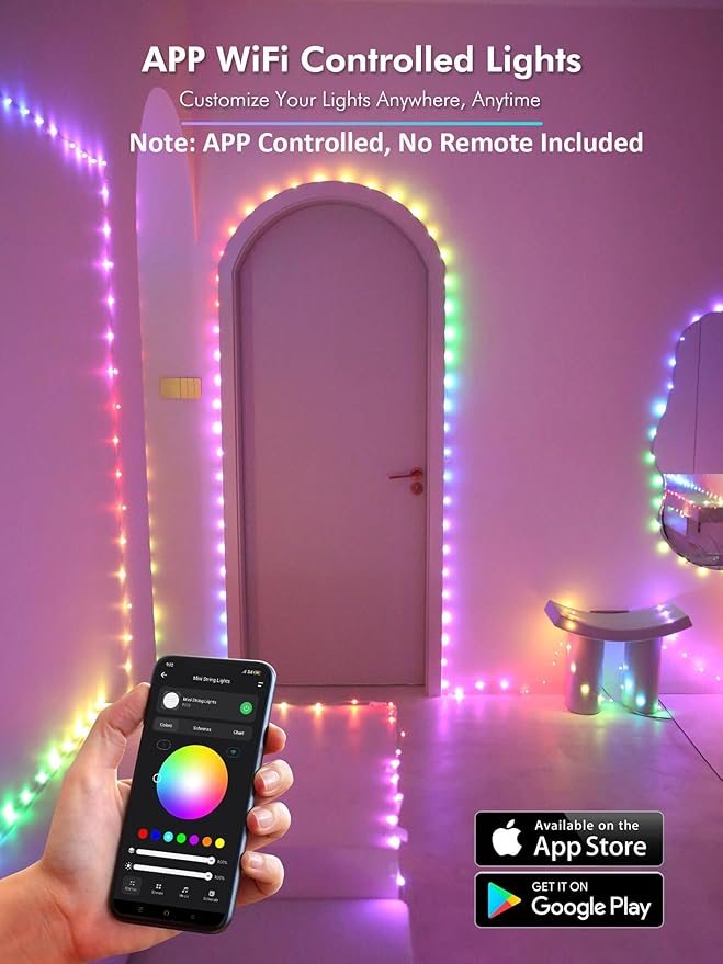 BrizLabs Smart Fairy String Lights, 66ft 200 LED WiFi 4th of July Fairy Lights App Control, Dimmable Red White Blue Light Rainbow Christmas Light, Music RGB Xmas Lighting Work with Alexa & Google Home