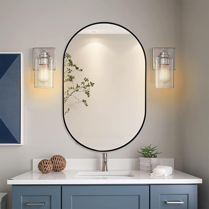 Pia Ricco Wall Sconces Set of 2, Bedside Wall Lamp with Switch for Bedroom, Modern Bathroom Light Fixture with Clear Glass Shade, Brushed Nickel Sconces Wall Lights for Living Room, Hallway, Kitchen