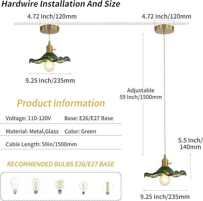 Pendant Light Fixture Glass Hanging Light Flower Light Fixture Pendant Lights Modern Lighting Bedroom Kitchen Island Hallway Bathroom Green Wave Style