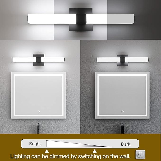 ZUZITO Black Bathroom Light Fixture - 24in Modern LED Vanity Light Bar - Dimmable Lighting Fixtures Over Mirror for Bath 6000K Cool White 6000K