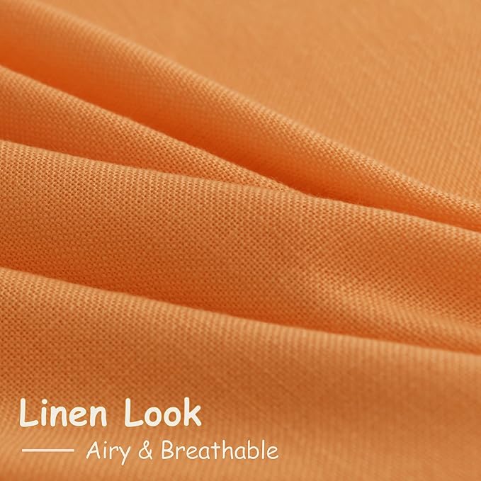 Orange Linen Semi Sheer Curtains 108 Inches Long 2 Panels Set Back Tab Loop Pocket Linen Blend Boho Large Window Curtain Extra Long Light Filtering Drapes High Ceiling Curtains for Living Room 52x108