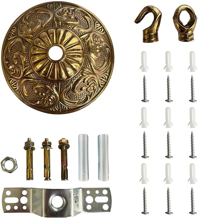 5.51 Inches Diameter Heavy Duty Brass Light Canopy Kit with Hooks, Antique Chandelier Replacement Parts with Mounting Hardware, Replacement Ceiling Light Cover Plate (Brass, B-01)