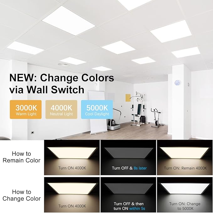 AIKVSXER 6 Pack 2x2 LED Flat Panel Light 40W 3000K/4000K/5000K, Brightness Dimmable 2x2 LED Light Drop Ceiling, 4400LM Recessed Drop Ceiling Lights for Office, Home - 120V Input Voltage