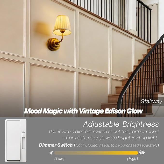Vintage Gold Wall Sconce Light Brass Bathroom Vanity Light with Cream Fabric Shade Hardwire Modern Wall Sconces Lamp for Bedroom Living Room Bathroom Kitchen Indoor E26