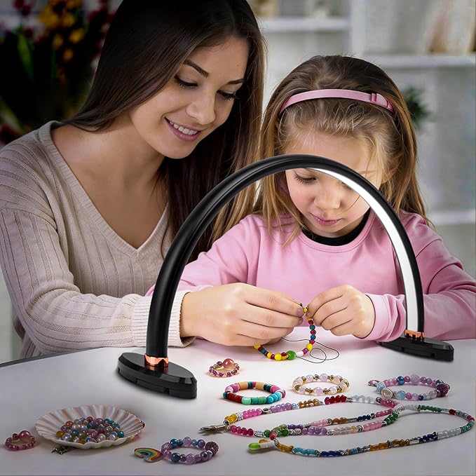 BZJ 16 inch Half Moon Light for Nail Desk Portable Nail Light with Liftable Base Desk Lamp No Flicker & Shadow for Desk Salon Table Use, 3 Color Temperature