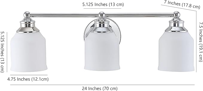 JONATHAN Y 24" Chrome Modern Farmhouse LED Vanity Light Wall Sconce Fixture, Frosted White Glass Shade, Dimmable Wall Lamp for Bathroom Mirror Kitchen Sink, UL Listed (JYL7551A)