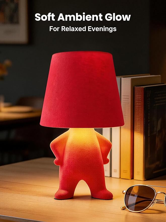 Modern Table Lamp for Youth: Rechargeable Cute Light for Kids Child Teen - Gift for Birthday Christmas Halloween Easter (Red)