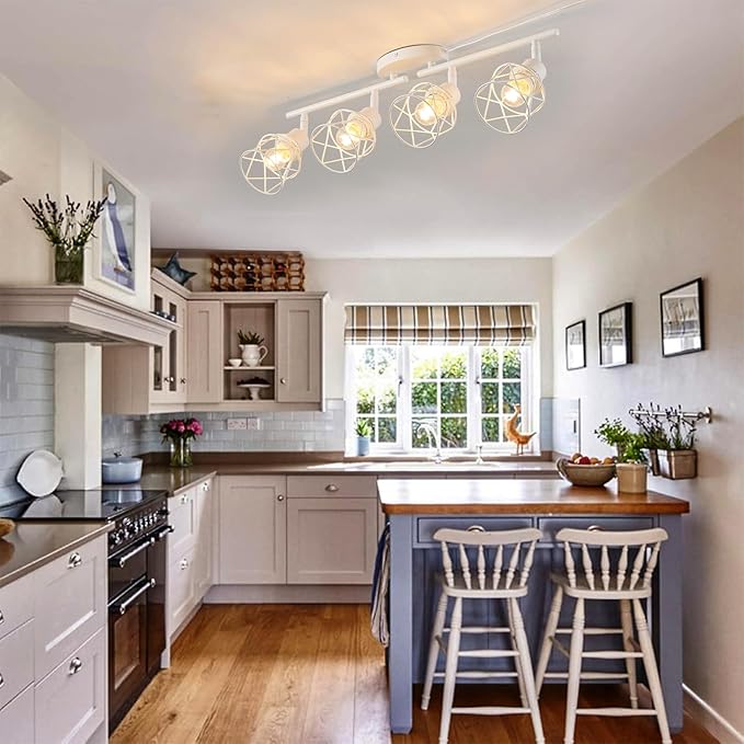 Dimmable White Plug in Track Lighting Kit,3 Light Plug in Ceiling Light with 16.5' Cord,Flexibly Rotatable Light Head,Modern Industrial Farmhouse Style(Bulbs Not Included)