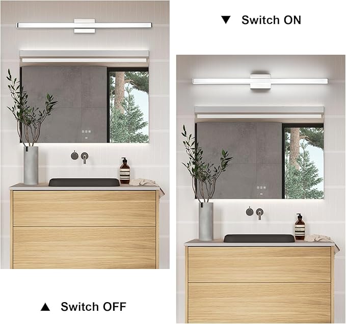 LED Modern Bathroom Vanity Light Fixtures (40-Inch, Cool White 6000K), Modern Acrylic Bathroom Wall Lighting Fixtures for Bathroom Over Mirror, Chrome