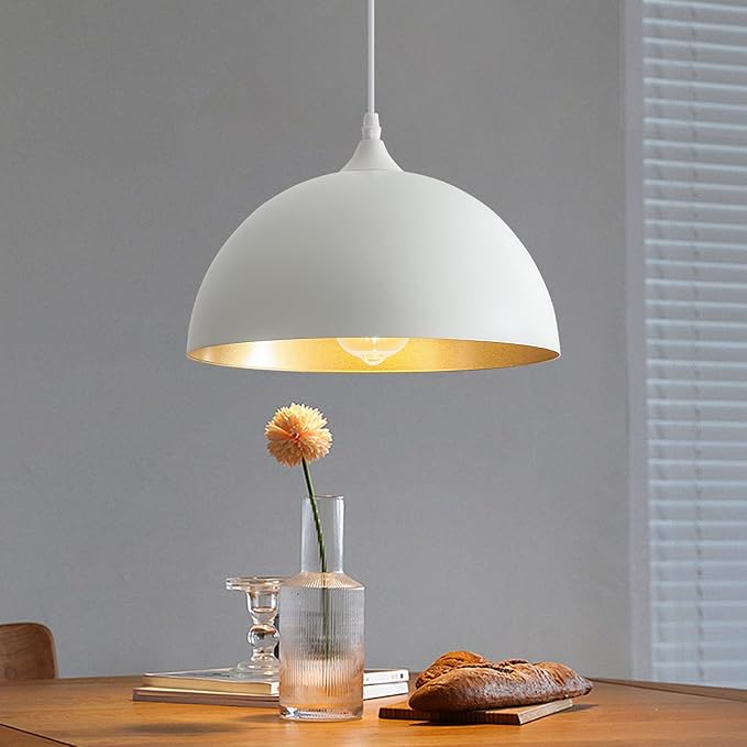 White Pendant Light, 11.8 inches Kitchen Pendant Light 2 Packs, Dome Pendant Lights Kitchen Island, Modern Pendant Lights for Kitchen Dining Room Foyer