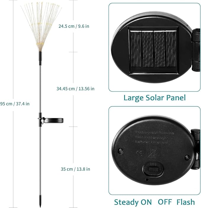 JJGoo Solar Firework Lights, 2 Pack 135 LEDs 2 Lighting Modes Solar Garden Lights Outdoor Waterproof for Yard Patio Walkway Pathway Party Wedding Christmas Decorative - Warm White