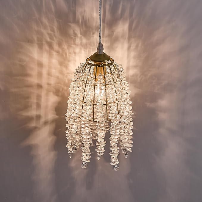 Surpars House Elegant Mini Chandelier Plug in Crystal Pendant Light,Golden (Plug in Style B)