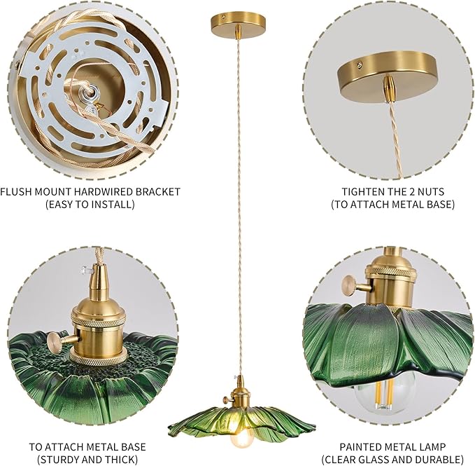 Pendant Light Kitchen Lights Glass Hanging Light Fixture Folwer Light Pendant Lights Modern Lighting for Bedroom Kitchen Hallway Bathroom Green Sunflower
