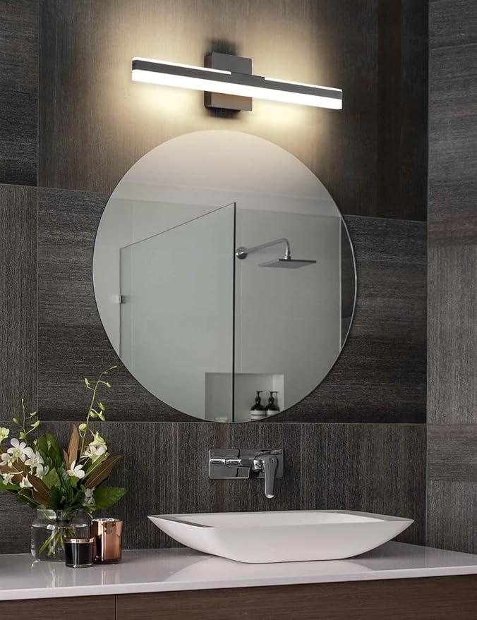 Joossnwell LED Vanity Lights for Bathroom Modern Black Bathroom Light Fixtures Over Mirror Bath Wall Lamp 23.62 inch Long 22W Warm Light 3000K