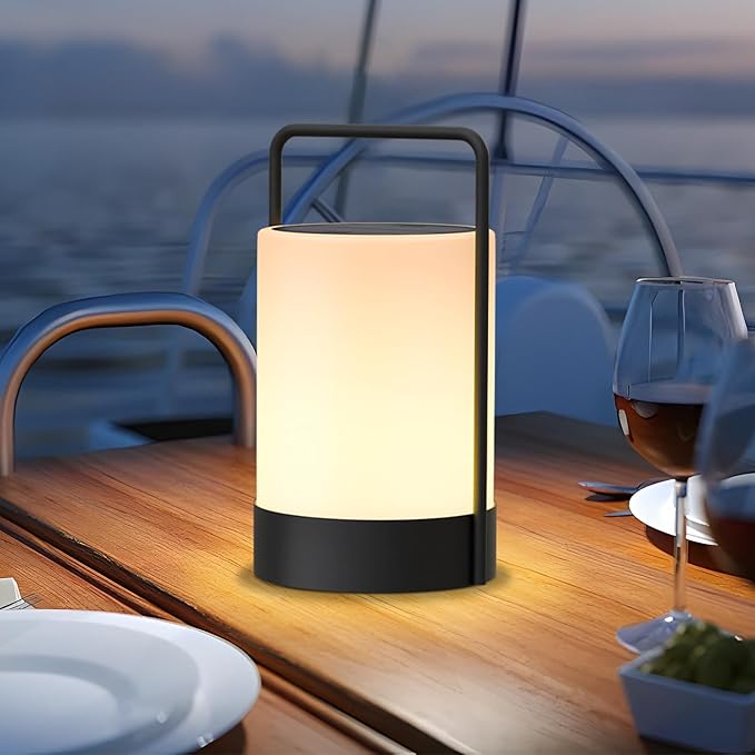 uuffoo 2 Pack Solar Lantern LED Outdoor Table Lamp Cordless Metal Frame IP44 Weather Resistant RGB and Warm White 7-15H Battery Life for Indoor Outdoor Patio Camping Restaurant Terrace By the Pool