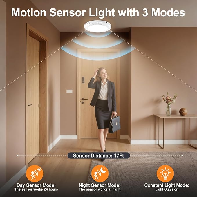 Yunaking 2 Pack Rechargeable Ceiling Light with Motion Sensor: Battery Operated LED Closet Light with Remote & Timing - Wireless Dimmable Magnetic Mount Shower Lamp for Bathroom/Stairs/Garage/Hallway