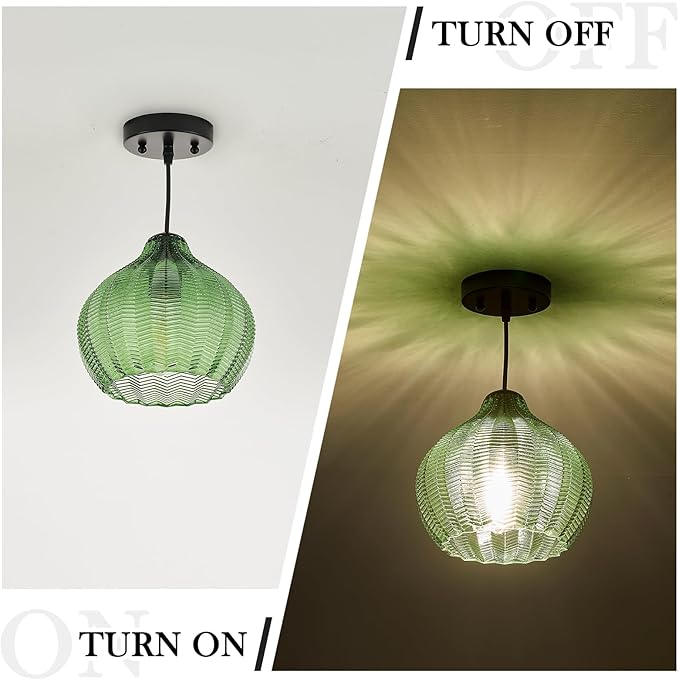 VILUXY Vintage Pendant Lights Glass Green Hanging Light Fixture for Dining Room 1-Light Globe Pendant Lighting Hand-Blown Glass Ceiling Light Adjustable for Kitchen Island Bedroom Hallway