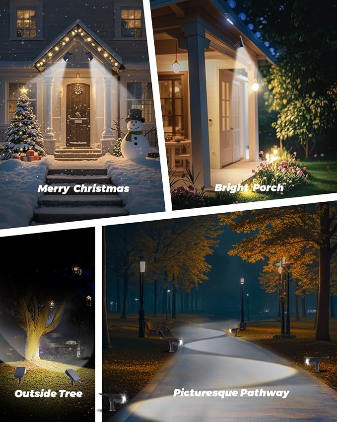 2 Pack Solar Spot Lights Outdoor Waterproof, 20 LEDs Bright Landscape Spotlights Dusk to Dawn, Cool White Adjustable Uplights for Yard Tree House Garden Wall Pathway, IP65