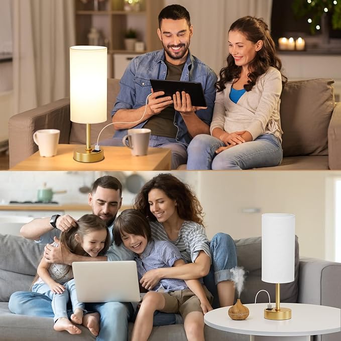 Dicoool Elegant Gold Touch Table Lamp, Modern Wedding Gift for Couples, Bedside Lamps with USB-C USB-A Charging Ports, 3 Way Dimmable Small Lamp for Office, Living Room, Bathroom