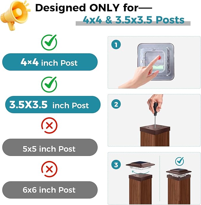 kolpop 4x4 Solar Post Cap Lights Outdoor 12Pack- 3 Color Temperatures&2 Level Brightness, IP65 Waterproof, 16 LED Fence Deck Post Light Solar Powered Only for 4×4/3.5×3.5 Wood/Vinyl Posts(Brown)