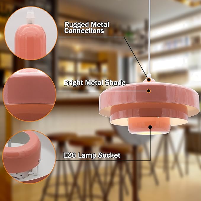 Hanging Lamp Pink Plug in Pendant Light Mid Century Modern Pendant Lamp Fixtures Nordic Hanging Light Style Pendant Lighting Metal Shade for Living Room Dining Room Bedroom Kitchen Island