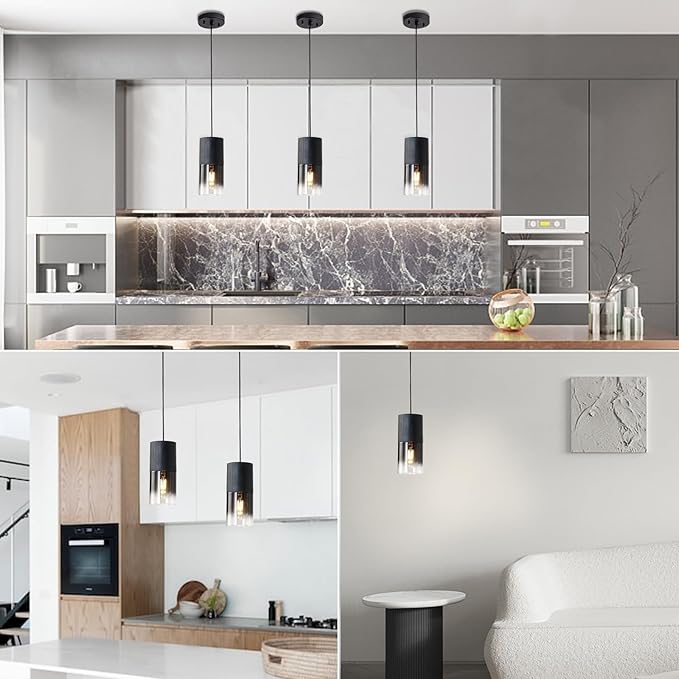 Modern Style Battery Operated Pendant Light Set of 2,Black Battery Ceiling Light fixtures with Rechargeable Bulbs 10 Colors Modes Remote Dimmable for Bedroom Living Room Hallway