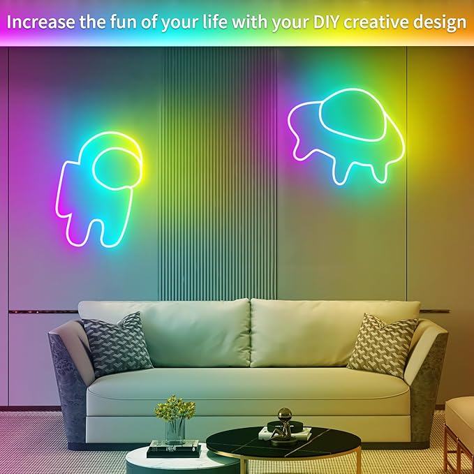 segrass 50ft Neon Rope Light, 24V RGB LED Strip Lights, Multi-Color, Music Sync, Dimmable, Remote/APP Control, Flexible DIY Design for Bedroom Indoor Outdoor