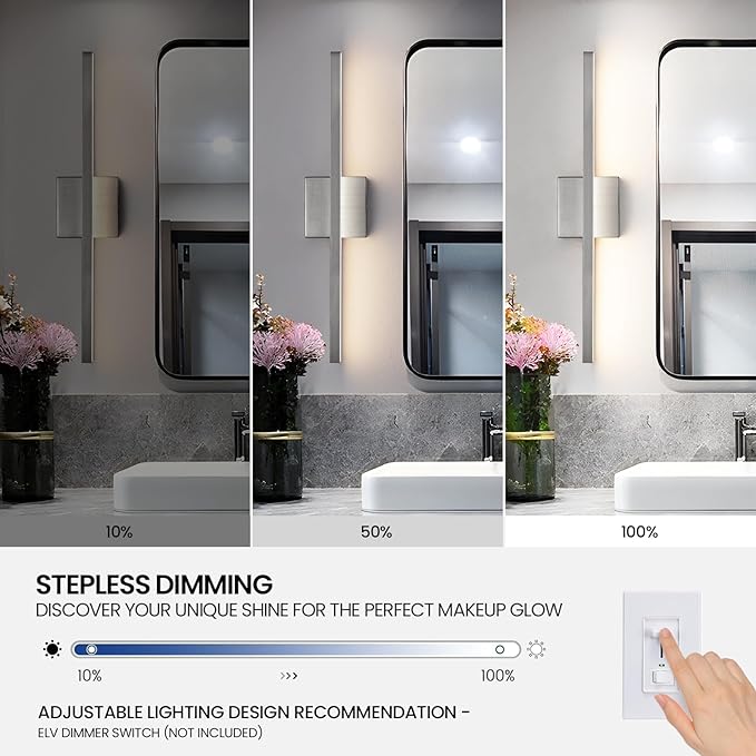 Epinl Brushed Nickel Vanity Light for Bathroom - 23.6inch Bathroom Vanity Light Fixture Dimmable 5CCT Modern Bathrooms Sconce 18W LED Bathrooms Wall Lighting Fixture Over Mirror