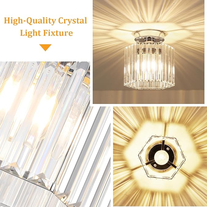 TOULMJ 2 Pack Chrome Semi Flush Mount Ceiling Light, Modern Crystal Hallway Light Fixtures Kitchen Lighting Close to Ceiling Lights for Bathroom Entryway Bedroom Foyer Laundry Room