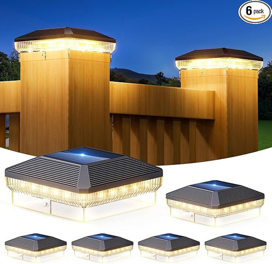 6 Pack Solar Post Cap Lights Outdoor with 3 Modes, 40 LEDs 4x4 Fence Post Solar Lights Outdoor Waterproof, 30 Lumens Fence Deck Post Lights Solar Powered for 4x4 3.5x3.5 Vinyl Wooden Post